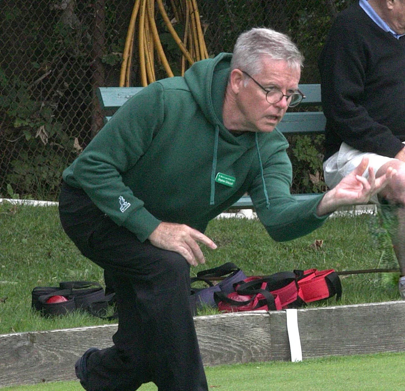Concentration! Stephen follows through.
